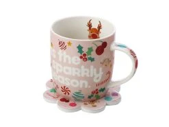 Kasey Rainbow Sparkly Season Mug 350ML & Coaster Set Pink Gift Boxed