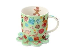 Kasey Rainbow Sparkly Season Mug 350ML & Coaster Set Light Green Gift Boxed